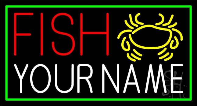 Custom Fish Crab Green Border Neon Sign