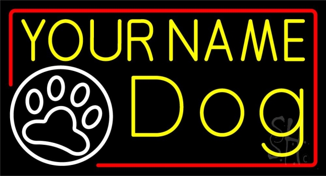 Custom Yellow Dog Red Border Neon Sign