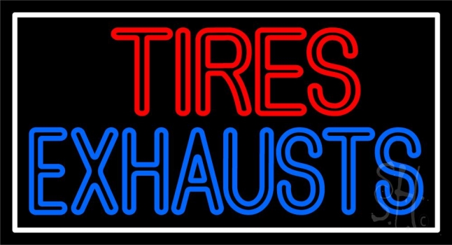 Double Stroke Tires Exhaust White Border Neon Sign