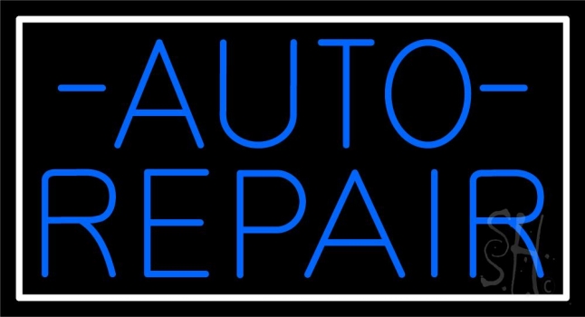 Auto Repair Block White Border Neon Sign