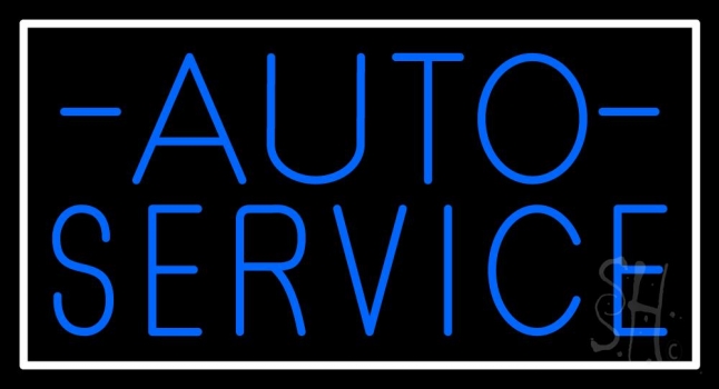 Auto Service Block White Border Neon Sign