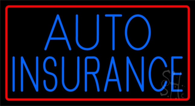 Blue Auto Insurance Red Border Neon Sign