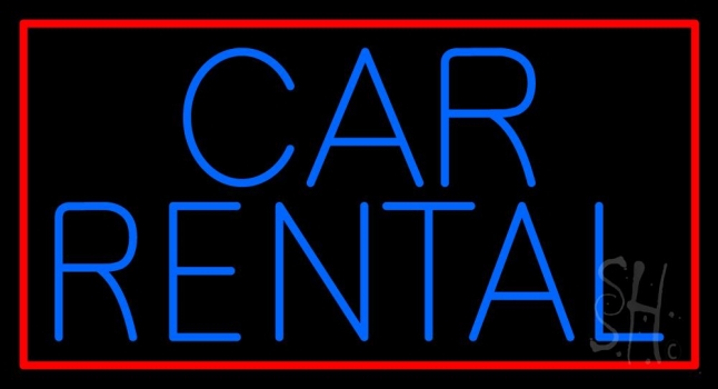 Blue Car Rental Neon Sign