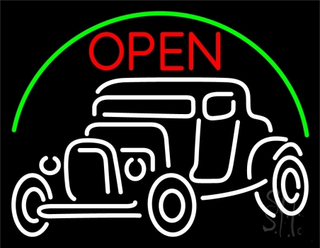 Car Red Open Neon Sign