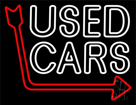 Double Stroke Used Cars Red Arrow Neon Sign
