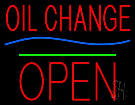 Oil Change Open Block Green Line Neon Sign