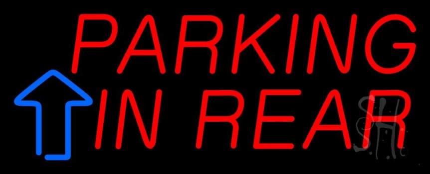 Parking In Rear Block With Arrow Neon Sign