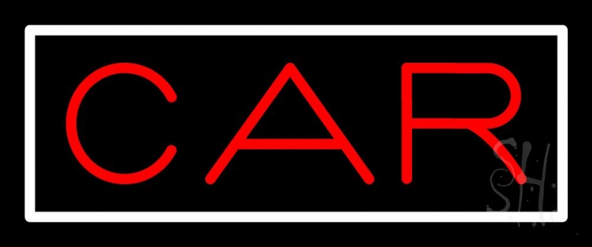 Red Car Block White Border Neon Sign