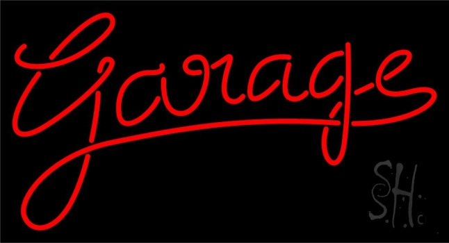 Red Cursive Garage Neon Sign