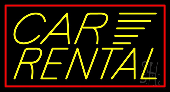 Yellow Car Rental Red Border Neon Sign