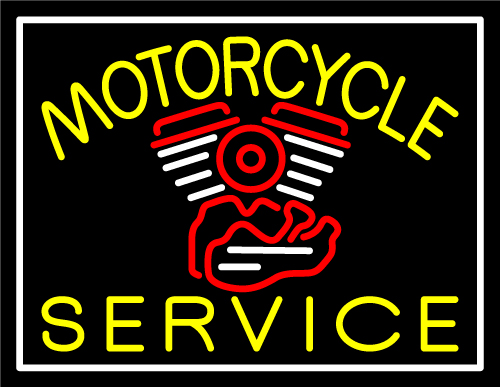 Yellow Motorcycle Service White Border Neon Sign