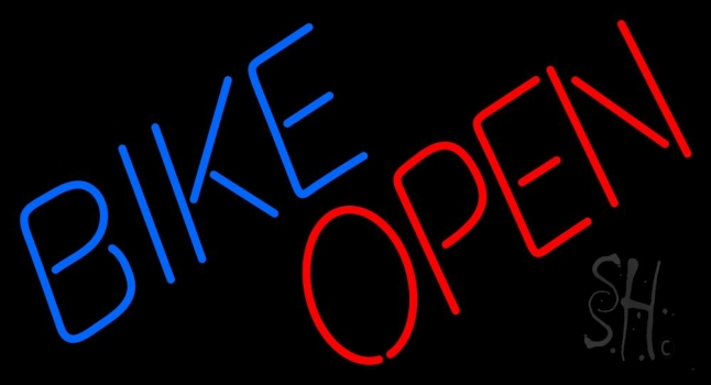 Blue Bike Red Open Neon Sign