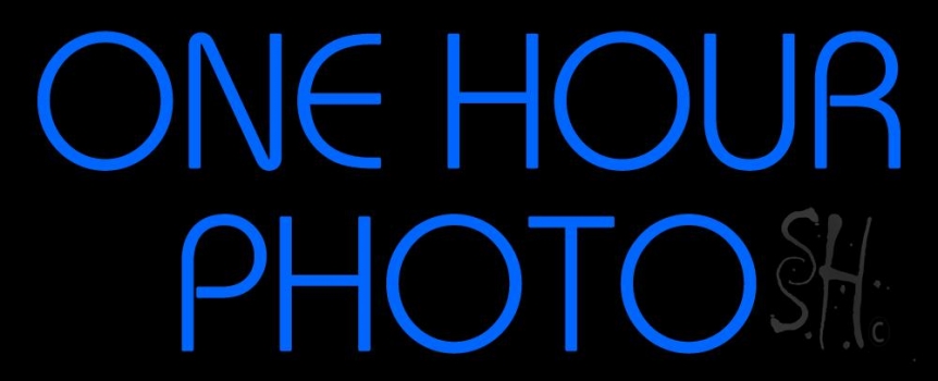 Blue One Hour Photo Block Neon Sign