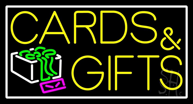 Cards And Gifts Block White Border Neon Sign