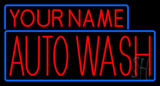 Custom Red Auto Wash With Blue Border Neon Sign