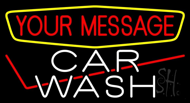 Custom White Car Wash With Yellow Border Neon Sign