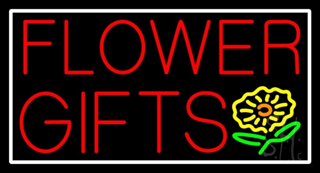 Flower Gifts White Border In Block Neon Sign