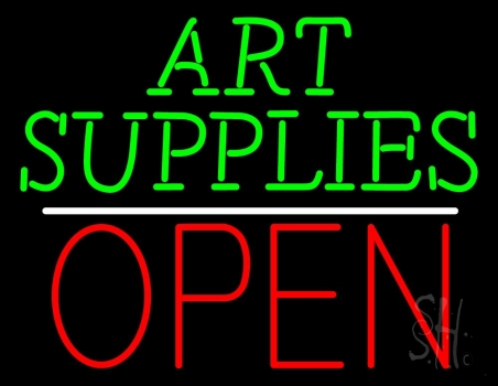 Green Art Supplies With Open 1 Neon Sign