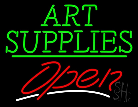 Green Art Supplies With Open 3 Neon Sign