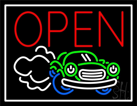 Car Wash Logo With White Border Neon Sign