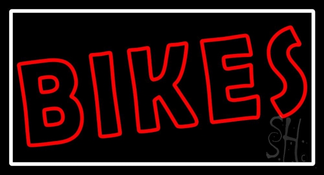 Red Double Stroke Bikes White Border Neon Sign