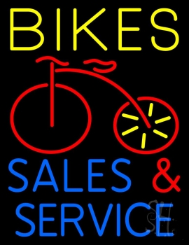 Yellow Bikes Blue Sales And Service Neon Sign