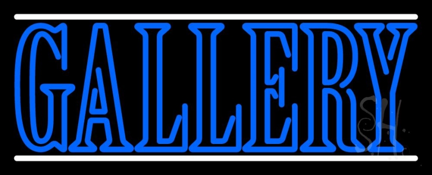 Blue Gallery With White Line Neon Sign