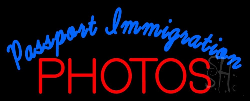 Blue Passport Immigration Photos Neon Sign
