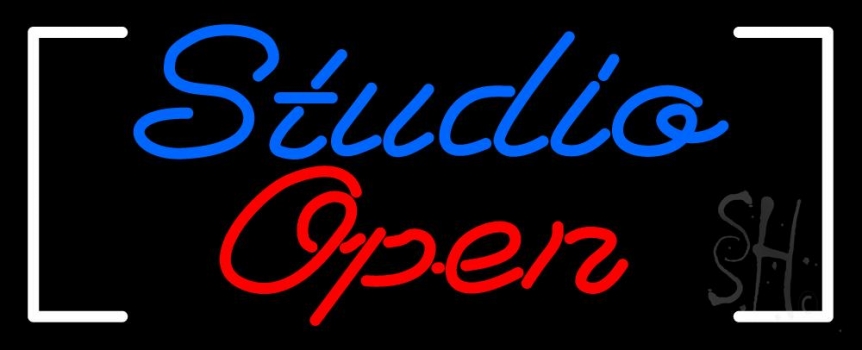 Blue Studio Red Open Border Neon Sign