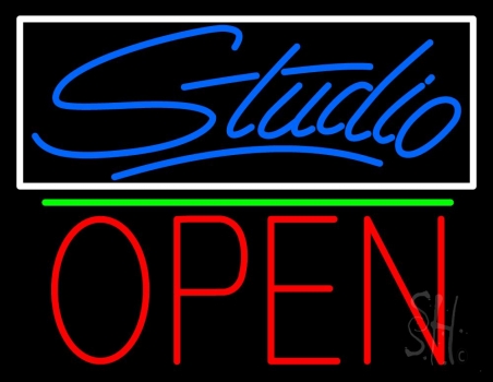 Blue Studio With Open 1 Neon Sign