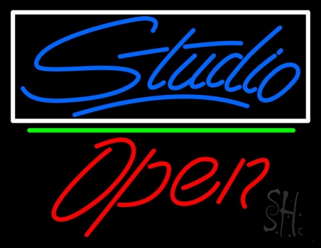 Blue Studio With Open 2 Neon Sign