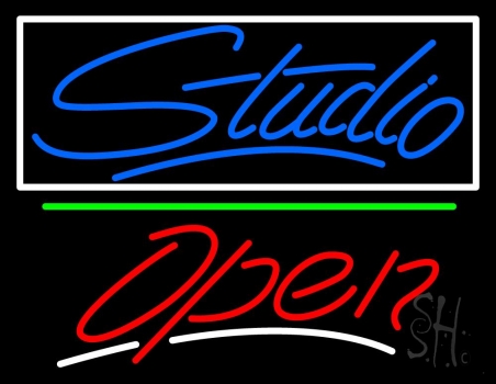 Blue Studio With Open 3 Neon Sign