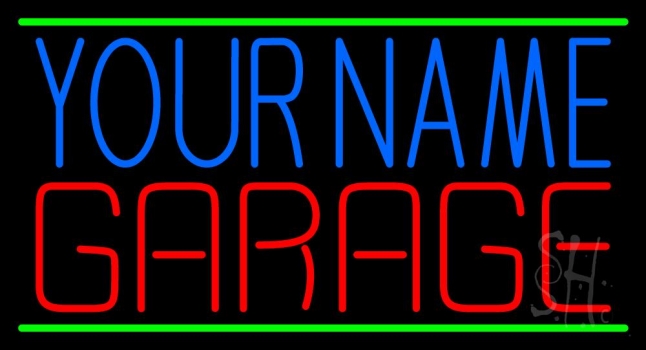 Custom Garage Green Border 1 Neon Sign