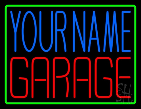 Custom Garage Green Border 2 Neon Sign