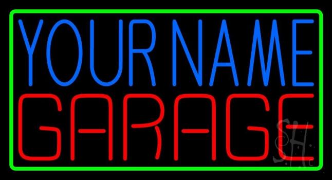 Custom Garage Green Border Neon Sign