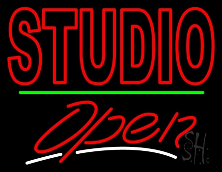 Double Stroke Red Studio With Open 3 Neon Sign