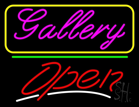 Pink Cursive Gallery With Open 3 Neon Sign
