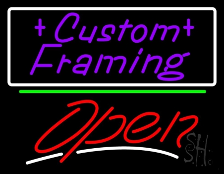 Purple Custom Framing With Open 3 Neon Sign