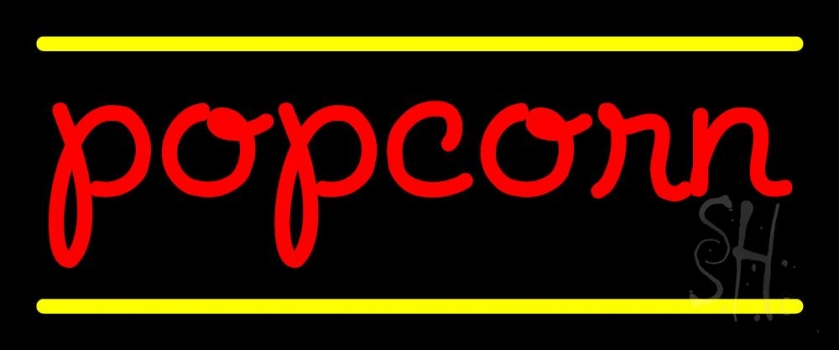 Red Cursive Popcorn Neon Sign