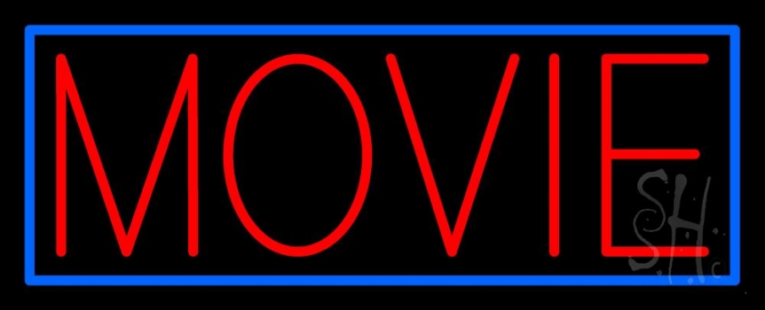 Red Movies Blue Border Neon Sign