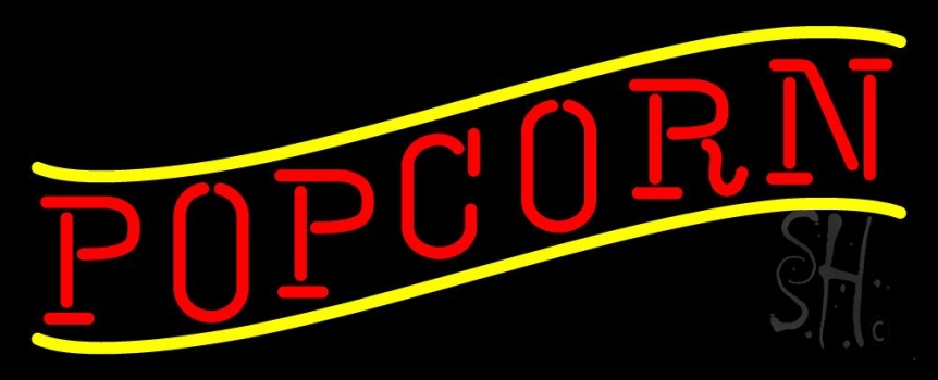 Red Popcorn Yellow Line Neon Sign