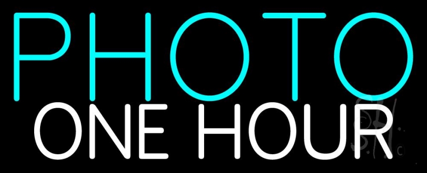 Turquoise Photo One Hour Neon Sign