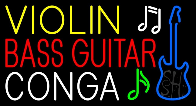 Violin Bass Guitar Conga 2 Neon Sign