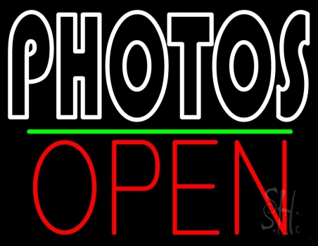 White Double Stroke Photo Open 1 Neon Sign