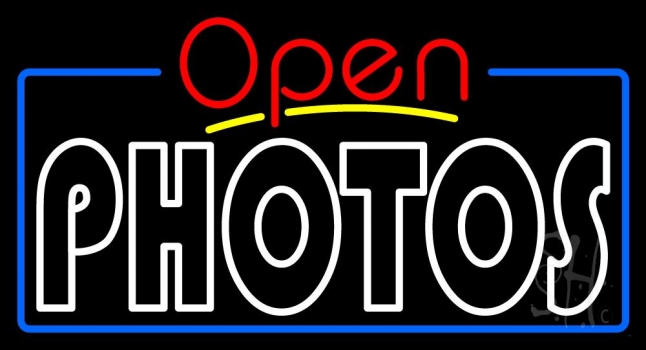 White Double Stroke Photo Open 4 Neon Sign