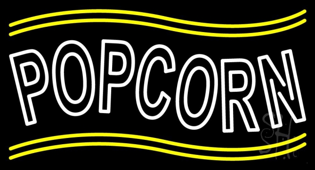 White Popcorn With Yellow Line Neon Sign