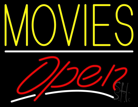 Yellow Movies Open Neon Sign