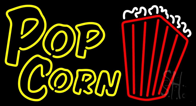 Yellow Popcorn With Logo Neon Sign