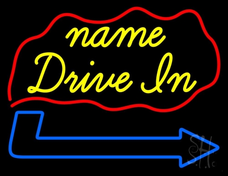 Custom Yellow Drive In With Arrow Neon Sign