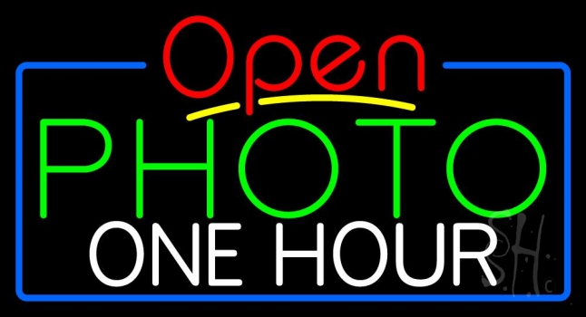 Green Photo One Hour With Open 4 Neon Sign